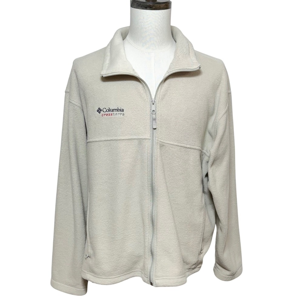 Columbia Jacket Mens XL Beige Crossterra Fleece Full Zip Long Sleeve Hiking